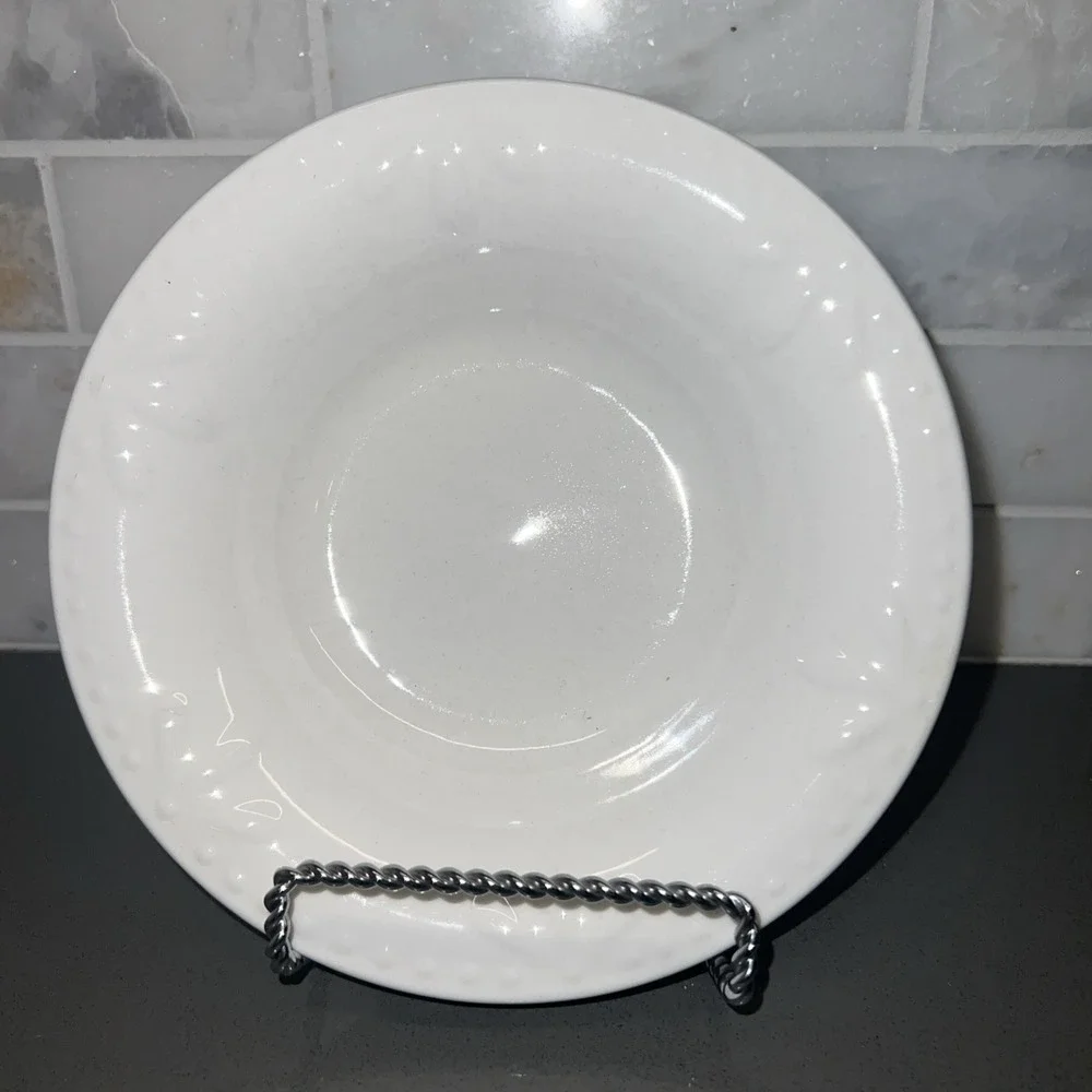 2 Vintage Totally Today Soup Bowls White w/Embossed Dots/Fans Retired EUC